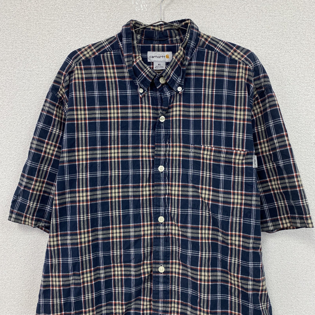 Carhartt　カーハート　半袖ボタンダウンシャツ　チェック柄　紺　ネイビー　XLサイズ