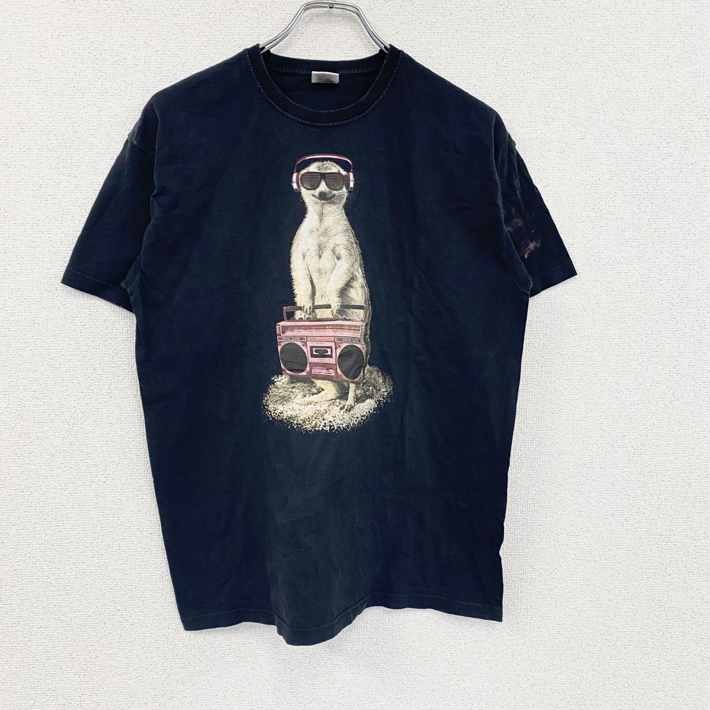 FRUIT OF THE LOOM　フルーツオブザルーム　半袖アニマルTシャツ　ミーヤーキャット　黒　ブラック　14-15サイズ