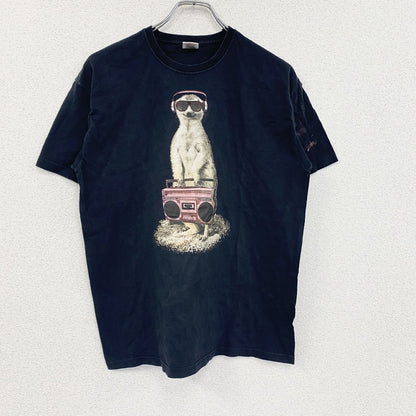 FRUIT OF THE LOOM　フルーツオブザルーム　半袖アニマルTシャツ　ミーヤーキャット　黒　ブラック　14-15サイズ