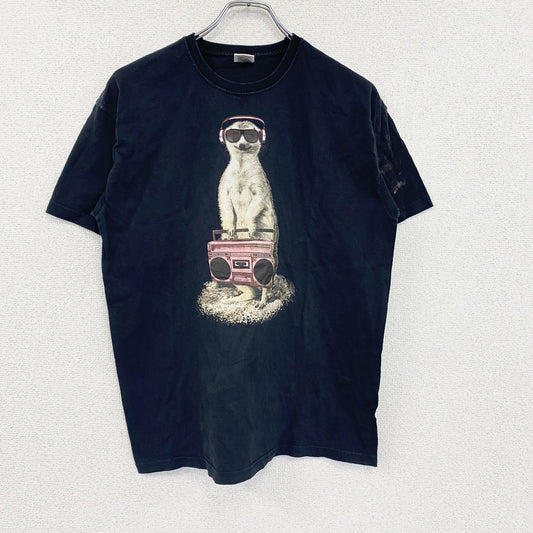 FRUIT OF THE LOOM　フルーツオブザルーム　半袖アニマルTシャツ　ミーヤーキャット　黒　ブラック　14-15サイズ