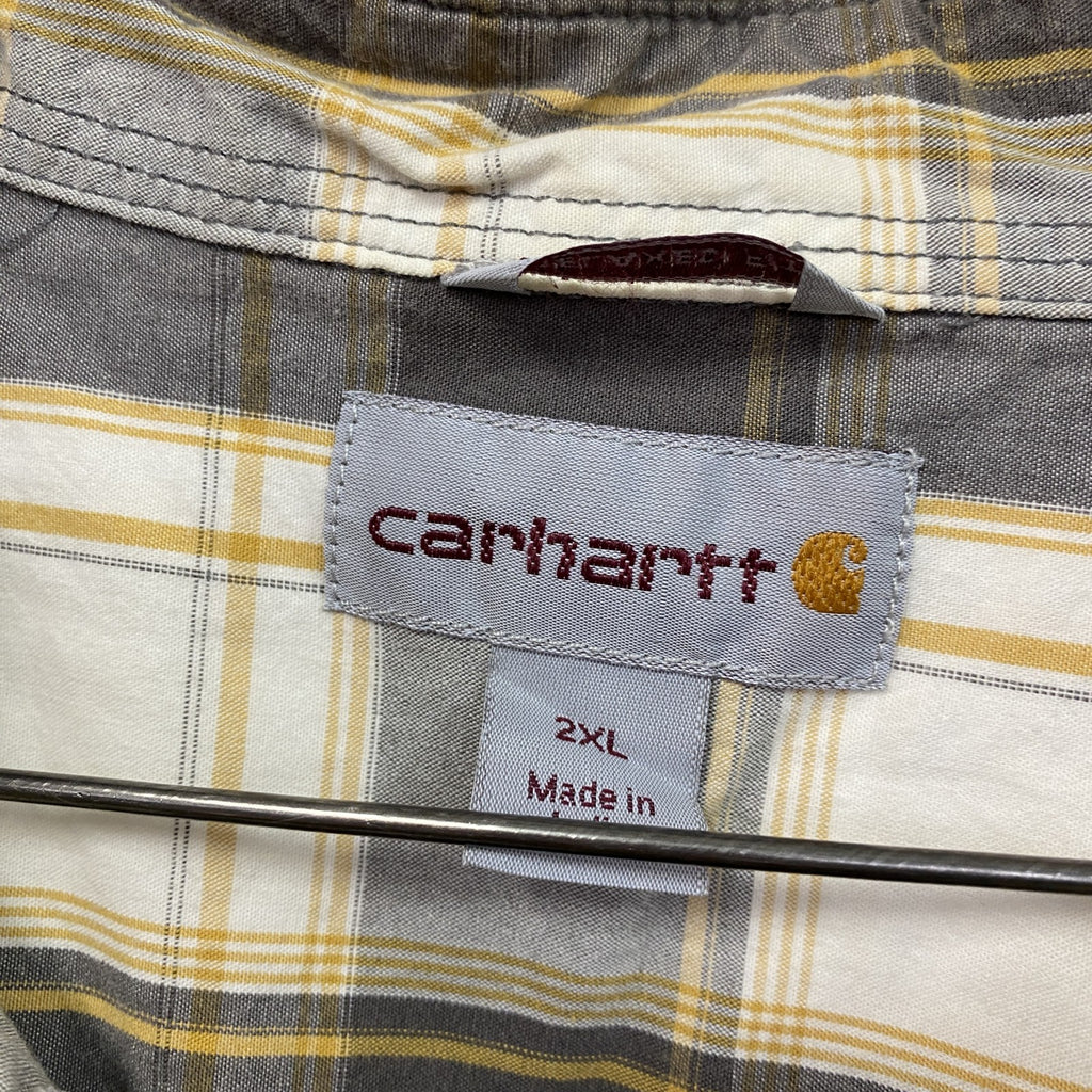 Carhartt　カーハート　半袖ボタンダウンシャツ　チェック柄　灰色　白　グレー　ホワイト　2XLサイズ