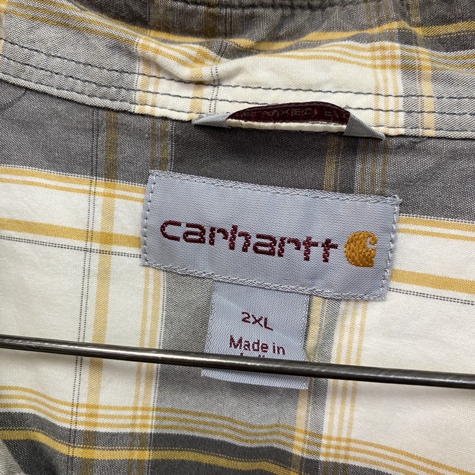 Carhartt　カーハート　半袖ボタンダウンシャツ　チェック柄　灰色　白　グレー　ホワイト　2XLサイズ