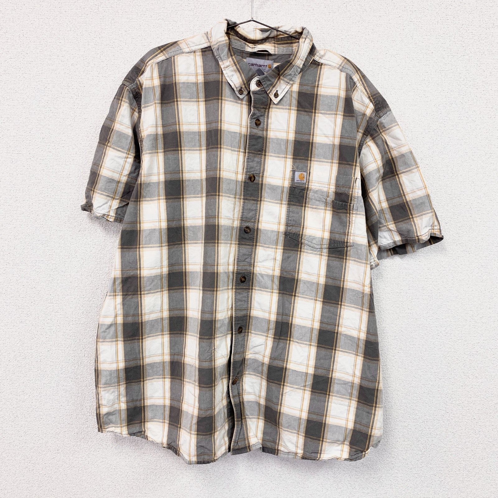 Carhartt　カーハート　半袖ボタンダウンシャツ　チェック柄　灰色　白　グレー　ホワイト　2XLサイズ