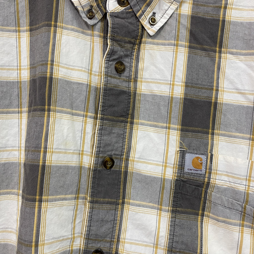 Carhartt　カーハート　半袖ボタンダウンシャツ　チェック柄　灰色　白　グレー　ホワイト　2XLサイズ