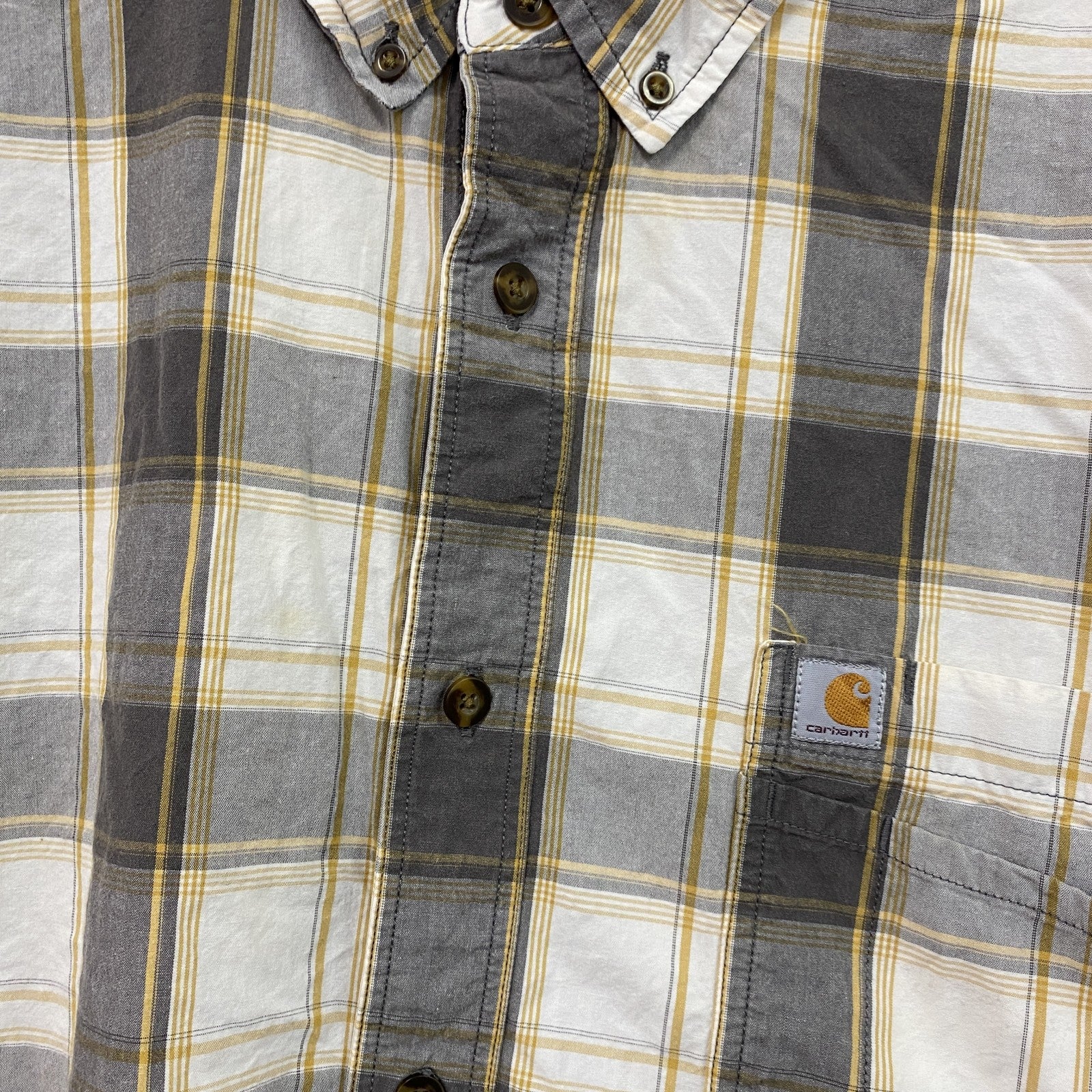 Carhartt　カーハート　半袖ボタンダウンシャツ　チェック柄　灰色　白　グレー　ホワイト　2XLサイズ