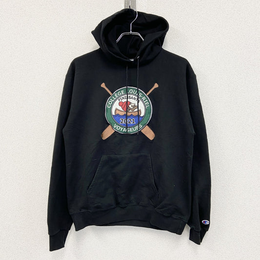 champion　チャンピオン　スウェットパーカー/フーディー　ワッペン　刺繍ロゴ　アーチプリント　現行　黒　ブラック　Mサイズ