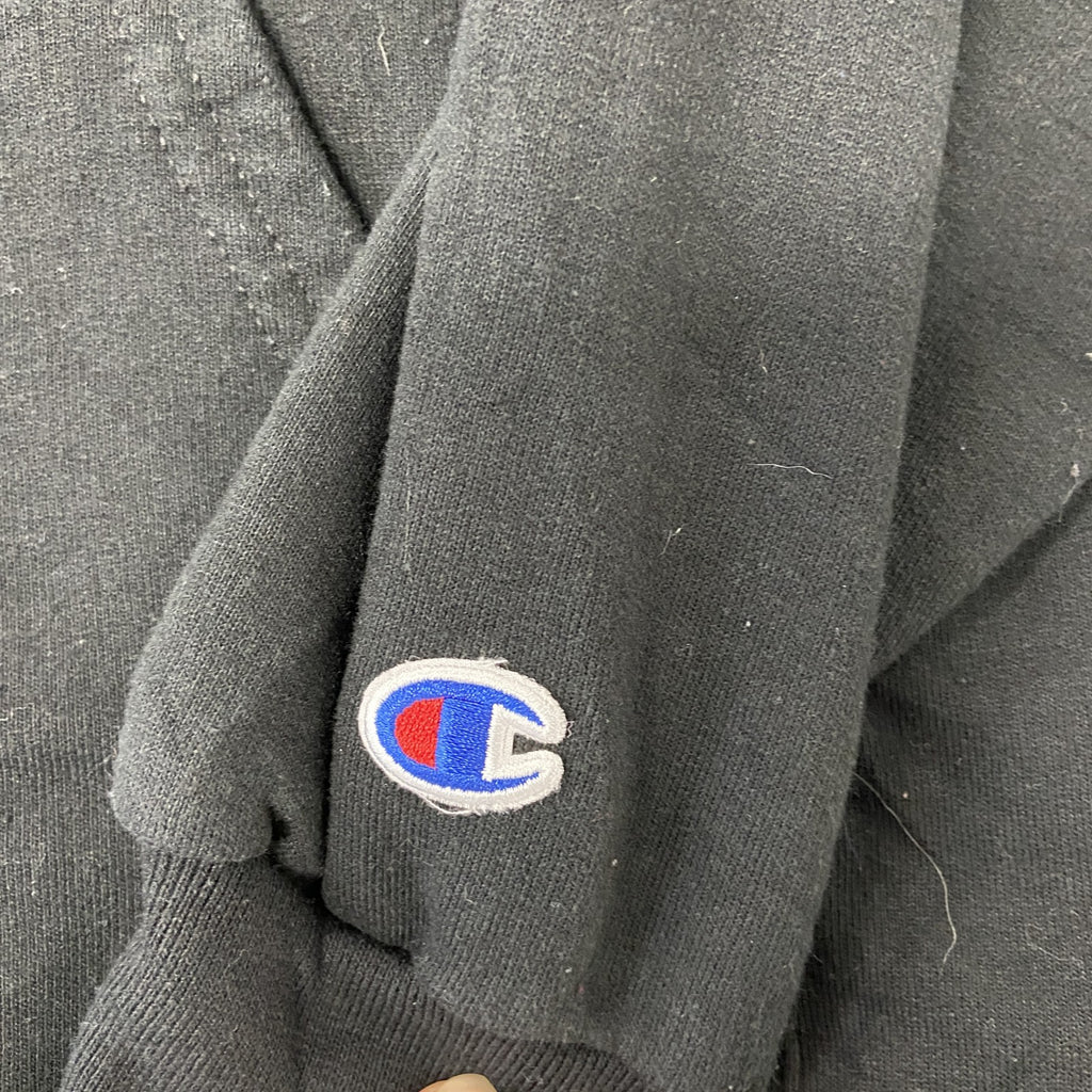 champion　チャンピオン　スウェットパーカー/フーディー　ワッペン　刺繍ロゴ　アーチプリント　現行　黒　ブラック　Mサイズ