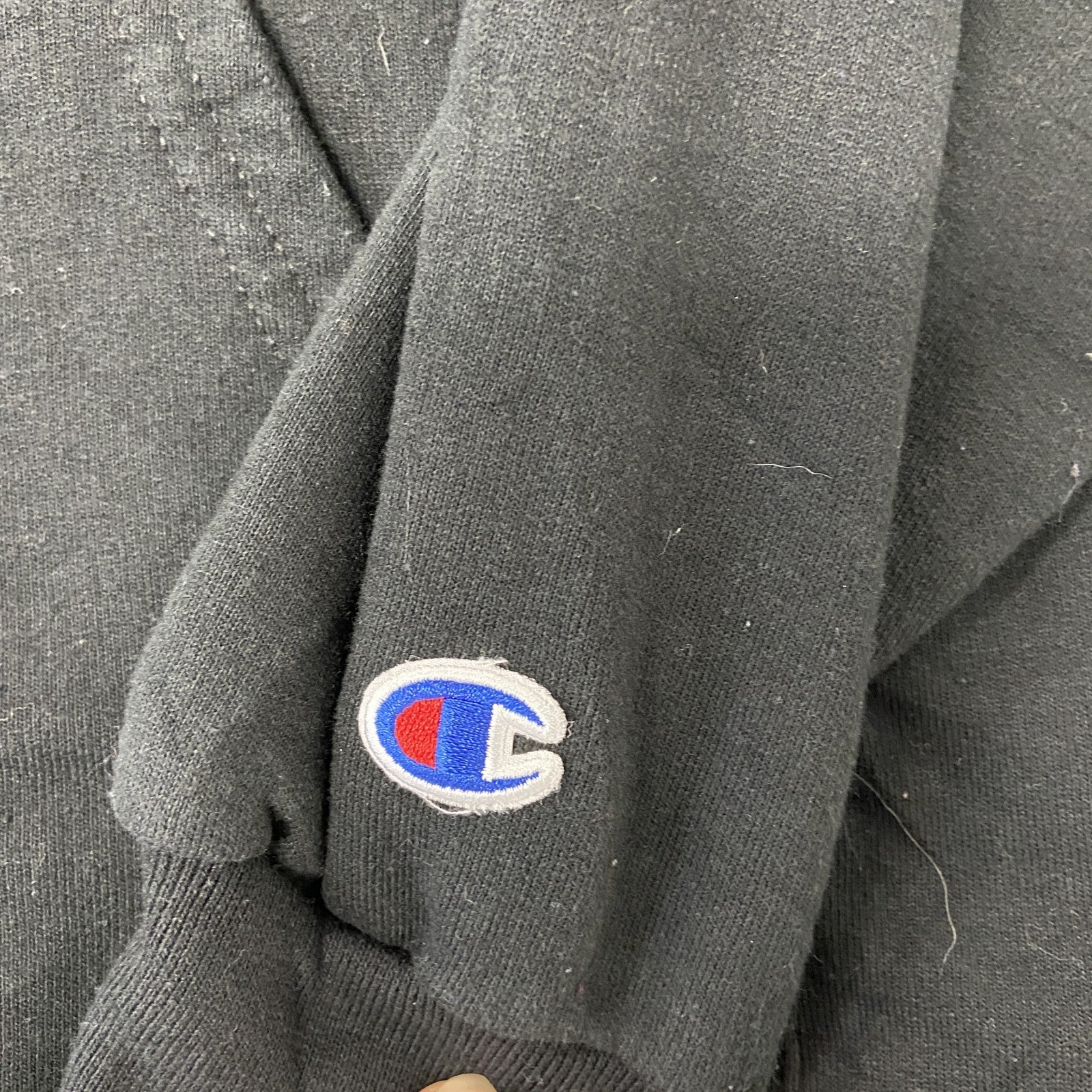 champion　チャンピオン　スウェットパーカー/フーディー　ワッペン　刺繍ロゴ　アーチプリント　現行　黒　ブラック　Mサイズ