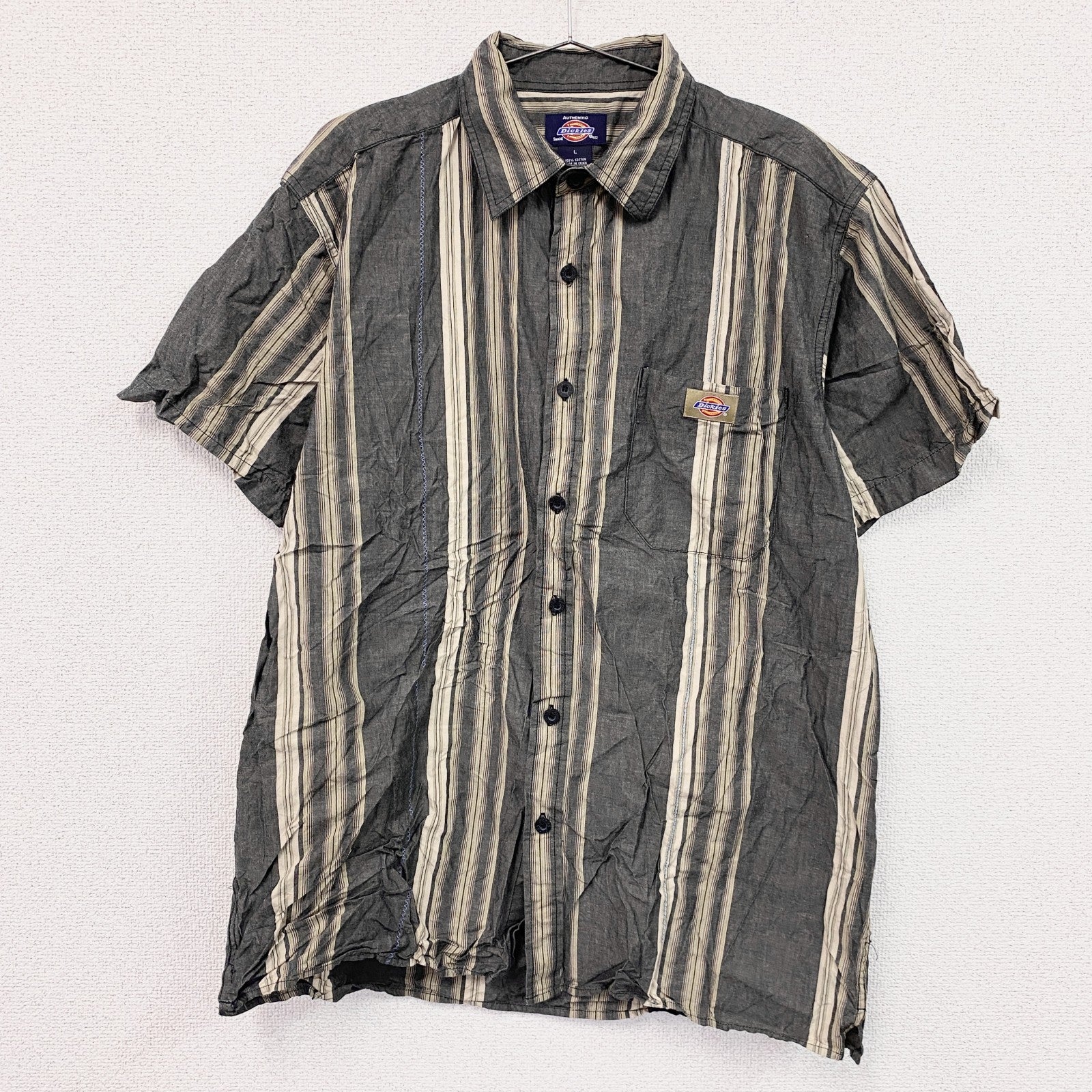 Dickies　ディッキーズ　半袖ボタンダウンシャツ　ボックスシルエット　ストライプ　マルチカラー　Lサイズ