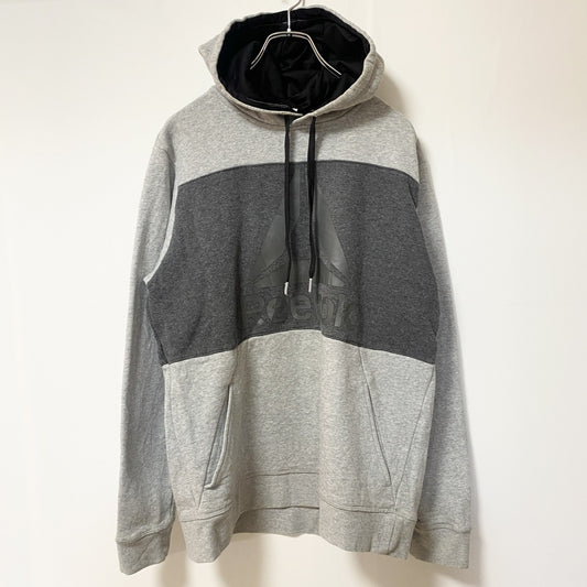 古着 used　Reebok リーボック　長袖ビッグロゴデザインパーカー　フーディー　バイカラー　グレー　Mサイズ