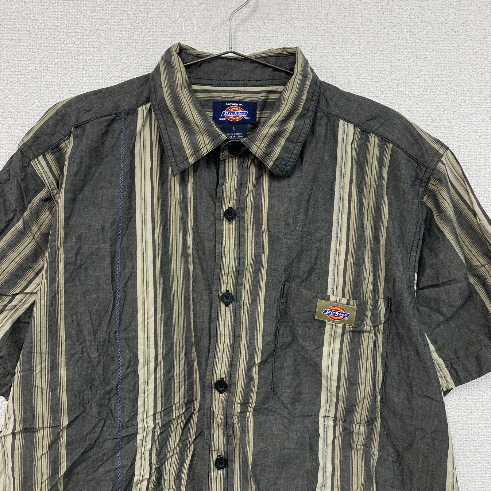 Dickies　ディッキーズ　半袖ボタンダウンシャツ　ボックスシルエット　ストライプ　マルチカラー　Lサイズ