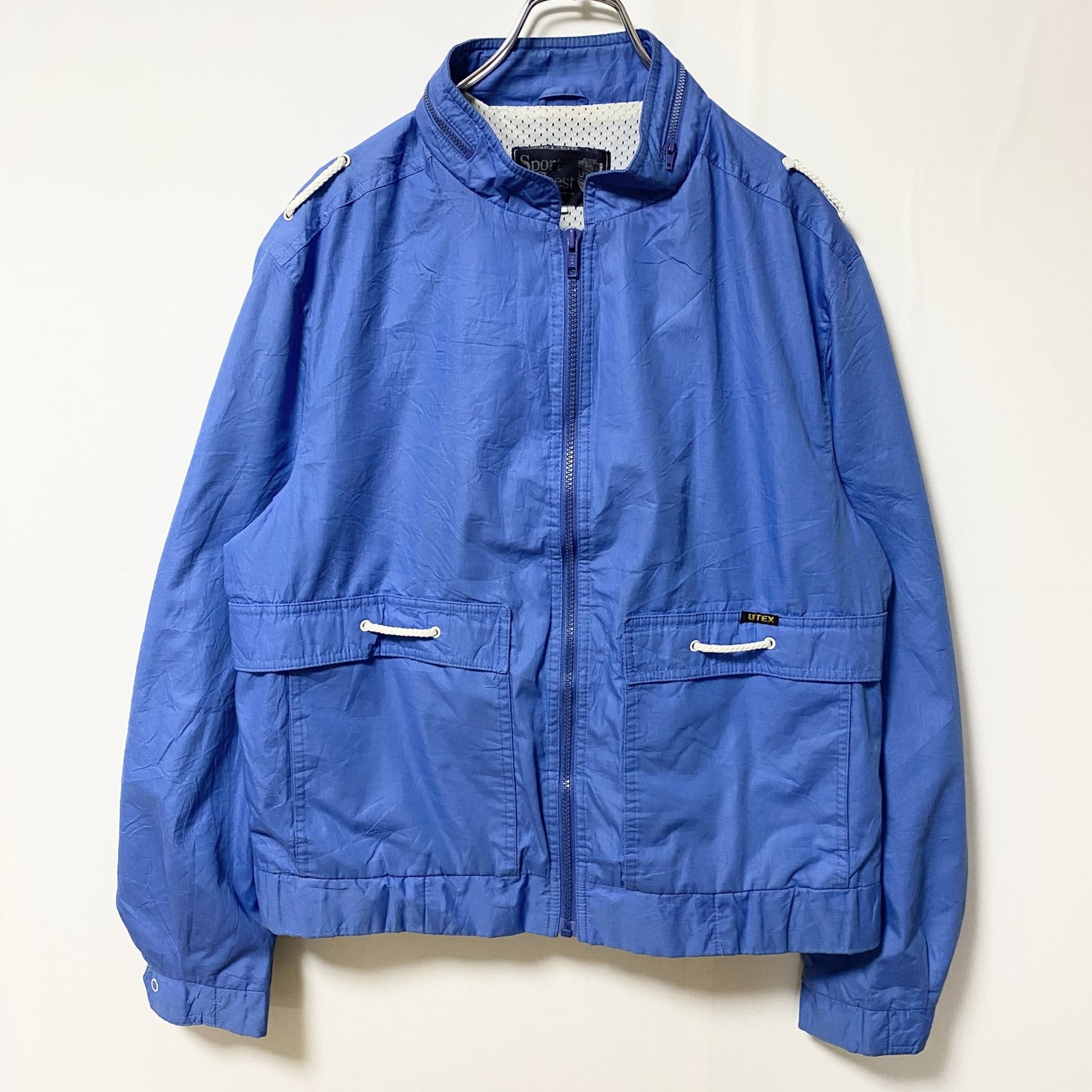 古着 used　Sport Crest　長袖フルジップナイロンジャケット　ジャンパー　レトロデザイン　ブルー　青　Mサイズ