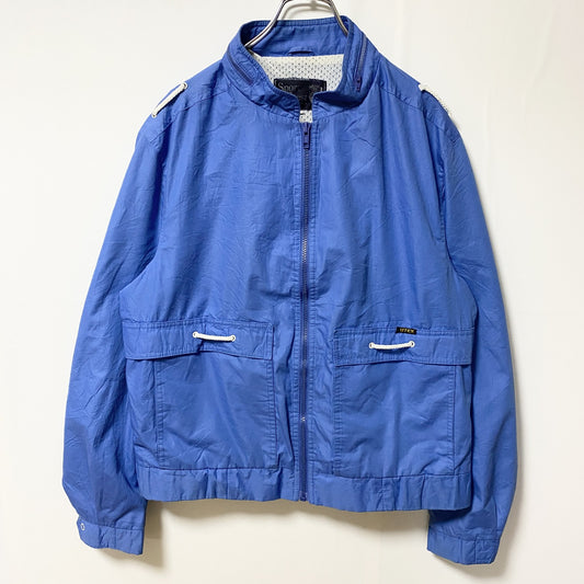 古着 used　Sport Crest　長袖フルジップナイロンジャケット　ジャンパー　レトロデザイン　ブルー　青　Mサイズ