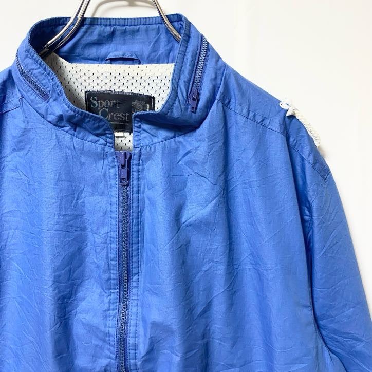 古着 used　Sport Crest　長袖フルジップナイロンジャケット　ジャンパー　レトロデザイン　ブルー　青　Mサイズ