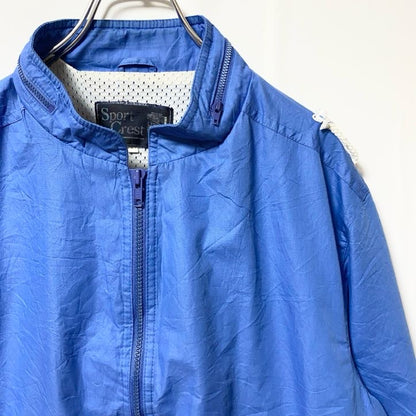 古着 used　Sport Crest　長袖フルジップナイロンジャケット　ジャンパー　レトロデザイン　ブルー　青　Mサイズ