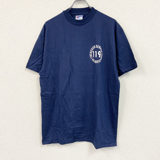 Hanes　ヘインズ　半袖プリントTシャツ　シングルステッチ　紺　ネイビー　Lサイズ