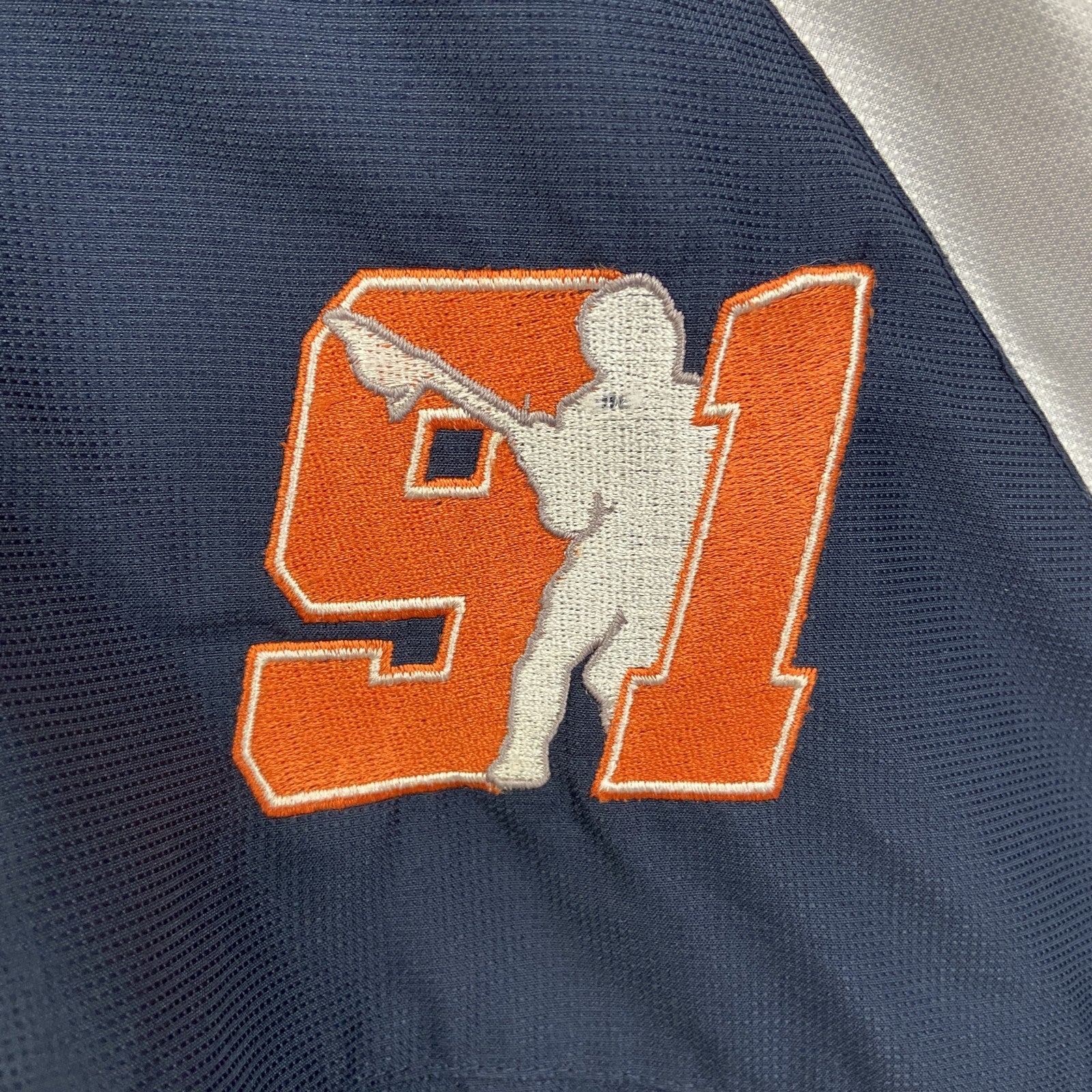 古着 used　Champion　チャンピオン　長袖ハーフジップナイロンジャケット　ワンポイント刺繍　ラクロス　Mサイズ