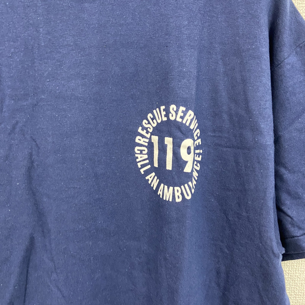 90s　Hanes　ヘインズ　半袖プリントTシャツ　アーチプリント　シングルステッチ　ヴィンテージ　紺　ネイビー　Lサイズ