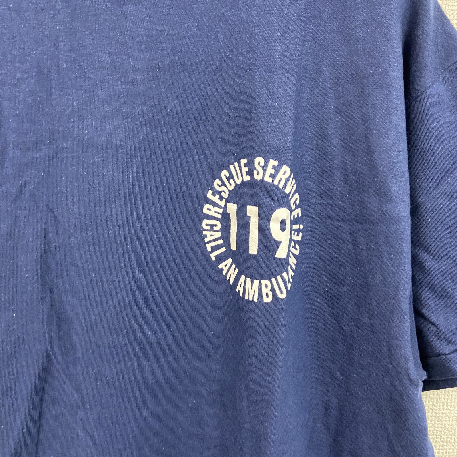 90s　Hanes　ヘインズ　半袖プリントTシャツ　アーチプリント　シングルステッチ　ヴィンテージ　紺　ネイビー　Lサイズ