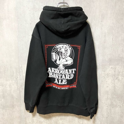 古着 used　ARROGANT BASTARD ALE　長袖プリントパーカー　バックプリント　黒　ブラック　レトロデザイン