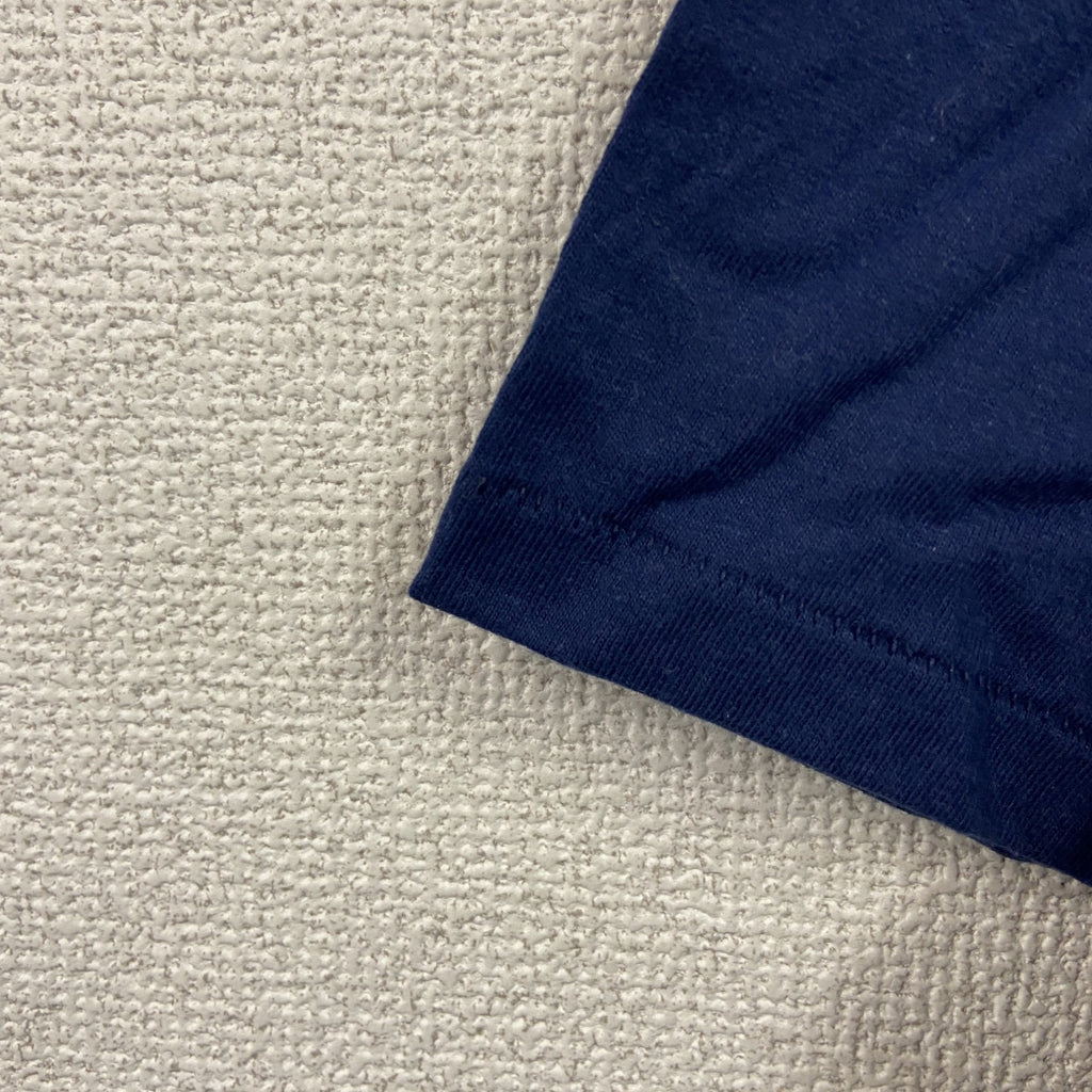 90s　Hanes　ヘインズ　半袖プリントTシャツ　アーチプリント　シングルステッチ　ヴィンテージ　紺　ネイビー　Lサイズ