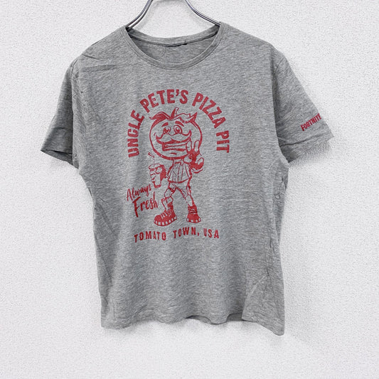 半袖プリントTシャツ　キャラT　アーチプリント　ピサ　灰色　グレー