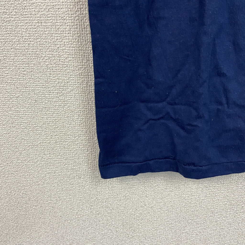90s　Hanes　ヘインズ　半袖プリントTシャツ　アーチプリント　シングルステッチ　ヴィンテージ　紺　ネイビー　Lサイズ