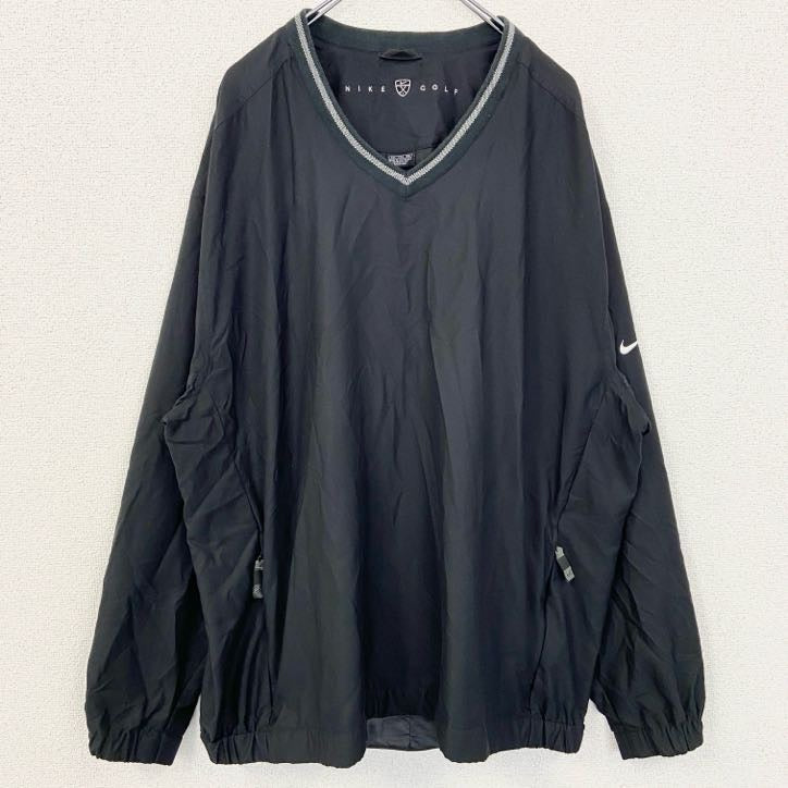 古着 used　NIKE GOLF　ナイキゴルフ　長袖ナイロンプルオーバー　ワンポイント刺繍　ヴィンテージ　黒　Lサイズ
