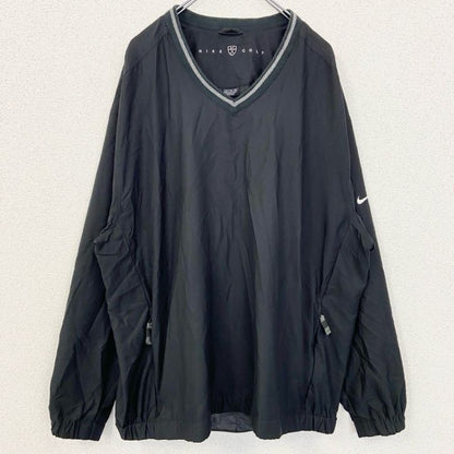 古着 used　NIKE GOLF　ナイキゴルフ　長袖ナイロンプルオーバー　ワンポイント刺繍　ヴィンテージ　黒　Lサイズ