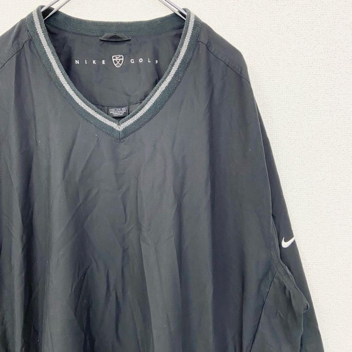 古着 used　NIKE GOLF　ナイキゴルフ　長袖ナイロンプルオーバー　ワンポイント刺繍　ヴィンテージ　黒　Lサイズ