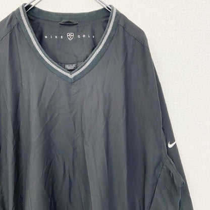 古着 used　NIKE GOLF　ナイキゴルフ　長袖ナイロンプルオーバー　ワンポイント刺繍　ヴィンテージ　黒　Lサイズ