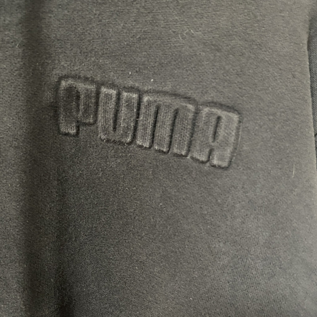 古着 used PUMA プーマ　長袖ワンポイントロゴデザインパーカー　フーディースウェット　黒　シンプル　Sサイズ