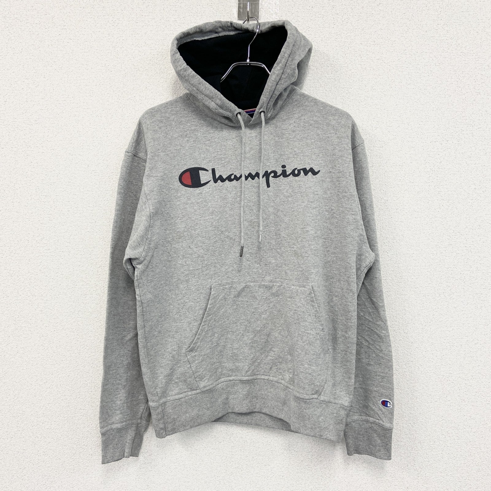 champion　チャンピオン　スウェットパーカー/フーディー　デカロゴ　刺繍ロゴ　ビッグシルエット　灰色　グレー　Mサイズ