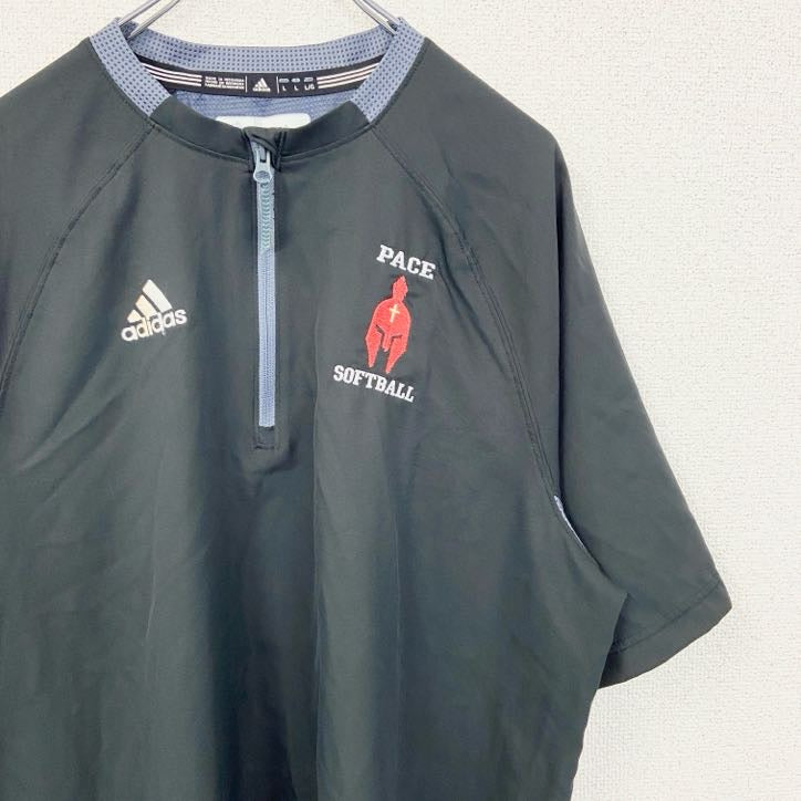 古着 used　adidas　アディダス　半袖ハーフジップトラックジャケット　ワンポイント刺繍ジャージ　ソフトボール　Lサイズ