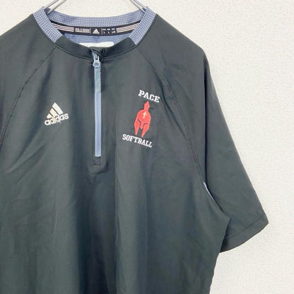 古着 used　adidas　アディダス　半袖ハーフジップトラックジャケット　ワンポイント刺繍ジャージ　ソフトボール　Lサイズ