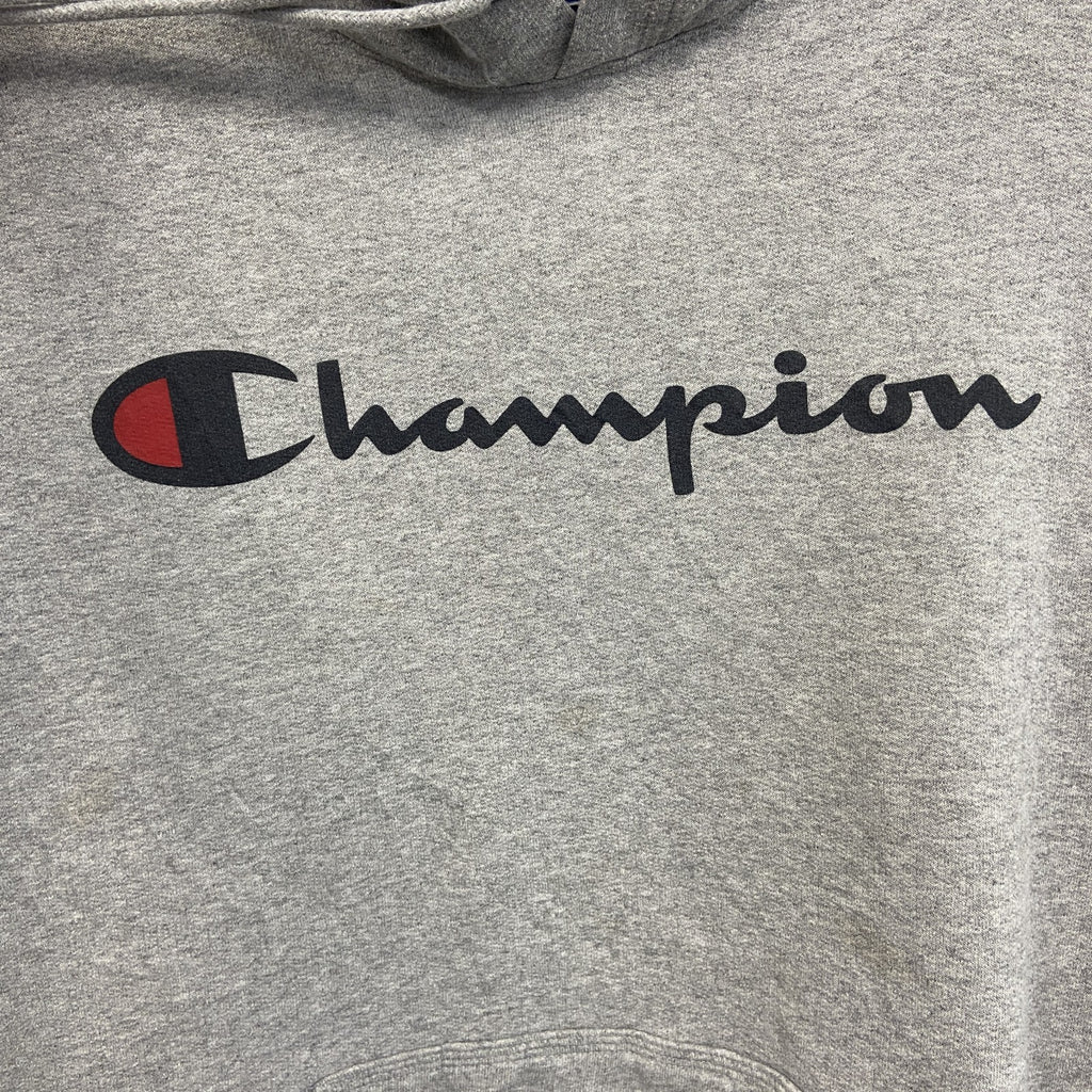 champion　チャンピオン　スウェットパーカー/フーディー　デカロゴ　刺繍ロゴ　ビッグシルエット　灰色　グレー　Mサイズ