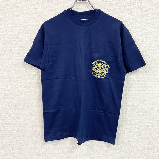 90s　Hanes　ヘインズ　半袖プリントTシャツ　ホノルル消防　シングルステッチ　3連プリント　紺　ネイビー　Mサイズ