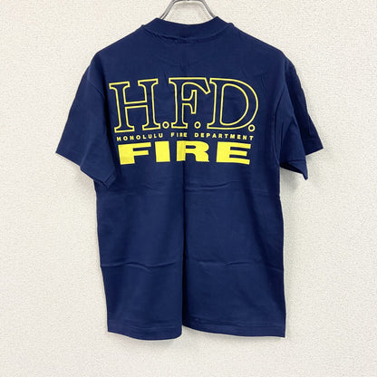 90s　Hanes　ヘインズ　半袖プリントTシャツ　ホノルル消防　シングルステッチ　3連プリント　紺　ネイビー　Mサイズ