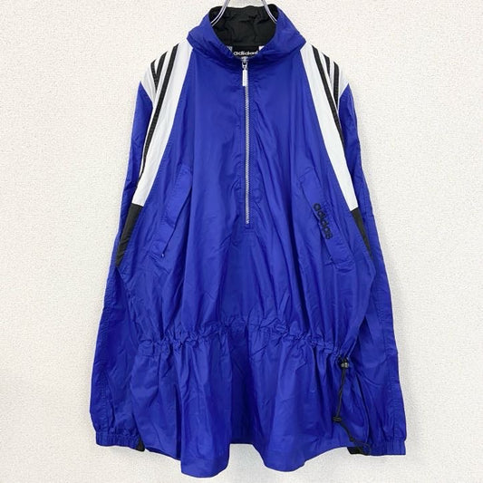 90s　adidas　アディダス　長袖ハーフジップナイロンジャケット　国旗タグ　青　ヴィンテージ　XLサイズ