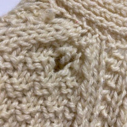 古着 used　英国製　Celtic Woollenes　長袖フィッシャーマンニットカーディガン　厚手Vネックセーター　白　秋冬服