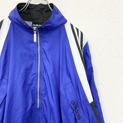 90s　adidas　アディダス　長袖ハーフジップナイロンジャケット　国旗タグ　青　ヴィンテージ　XLサイズ