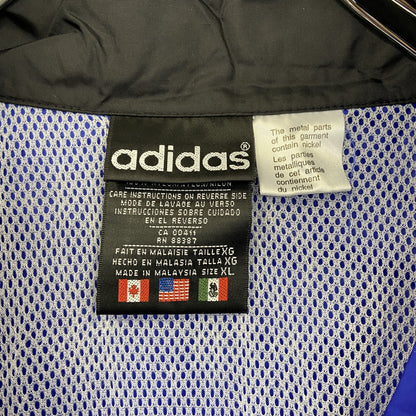 90s　adidas　アディダス　長袖ハーフジップナイロンジャケット　国旗タグ　青　ヴィンテージ　XLサイズ
