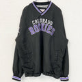 古着 used　MLB　GENUINE MERCHANDISE　長袖ワッペン刺繍ナイロンプルオーバー　コロラドロッキーズ　Lサイズ