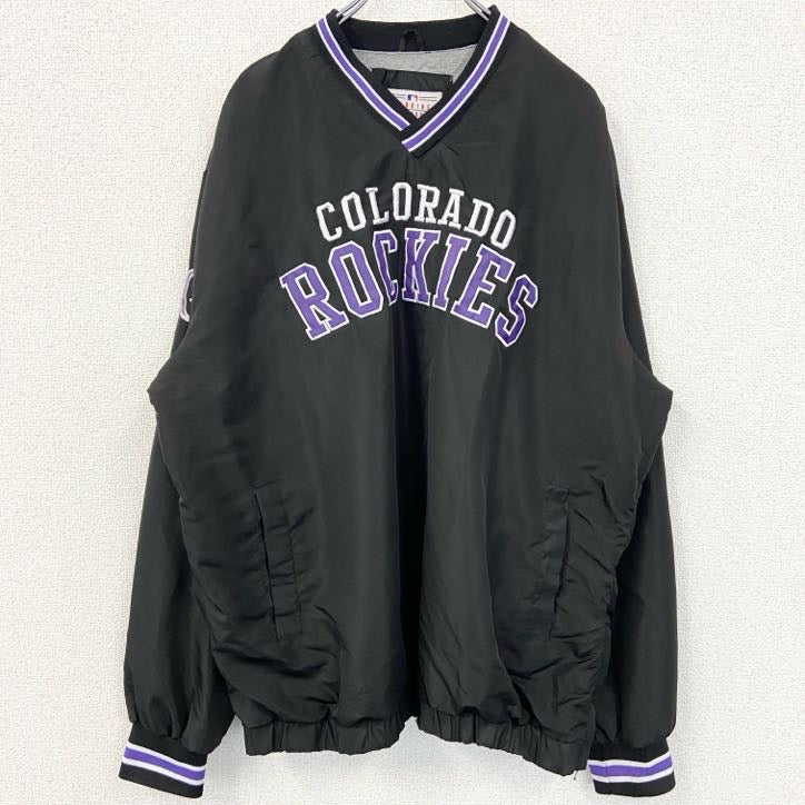 古着 used　MLB　GENUINE MERCHANDISE　長袖ワッペン刺繍ナイロンプルオーバー　コロラドロッキーズ　Lサイズ