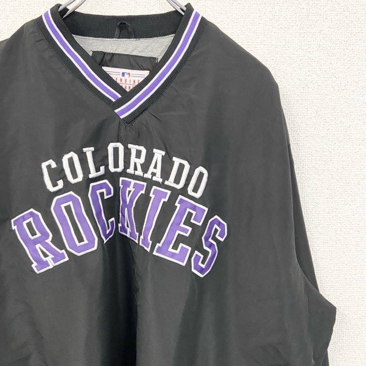 古着 used　MLB　GENUINE MERCHANDISE　長袖ワッペン刺繍ナイロンプルオーバー　コロラドロッキーズ　Lサイズ