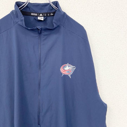 古着 used　adidas　アディダス　NHL　長袖プリントナイロンジャケット　BLUE JACKETS　ネイビー　2XLサイズ