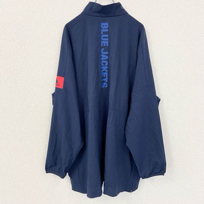古着 used　adidas　アディダス　NHL　長袖プリントナイロンジャケット　BLUE JACKETS　ネイビー　2XLサイズ
