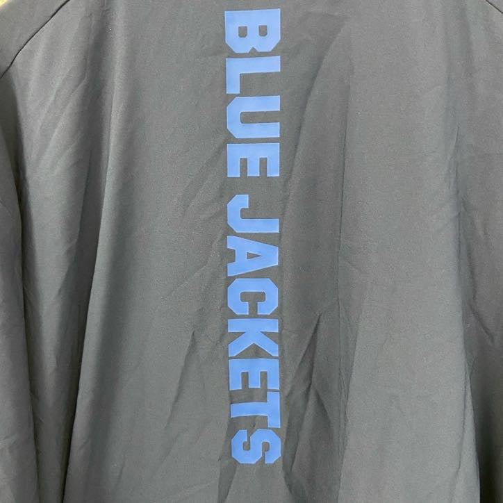 古着 used　adidas　アディダス　NHL　長袖プリントナイロンジャケット　BLUE JACKETS　ネイビー　2XLサイズ