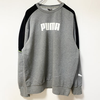 古着 used　PUMA プーマ　長袖フロントデザインスウェット　トレーナー　クルーネック　グレー　カジュアル　Mサイズ