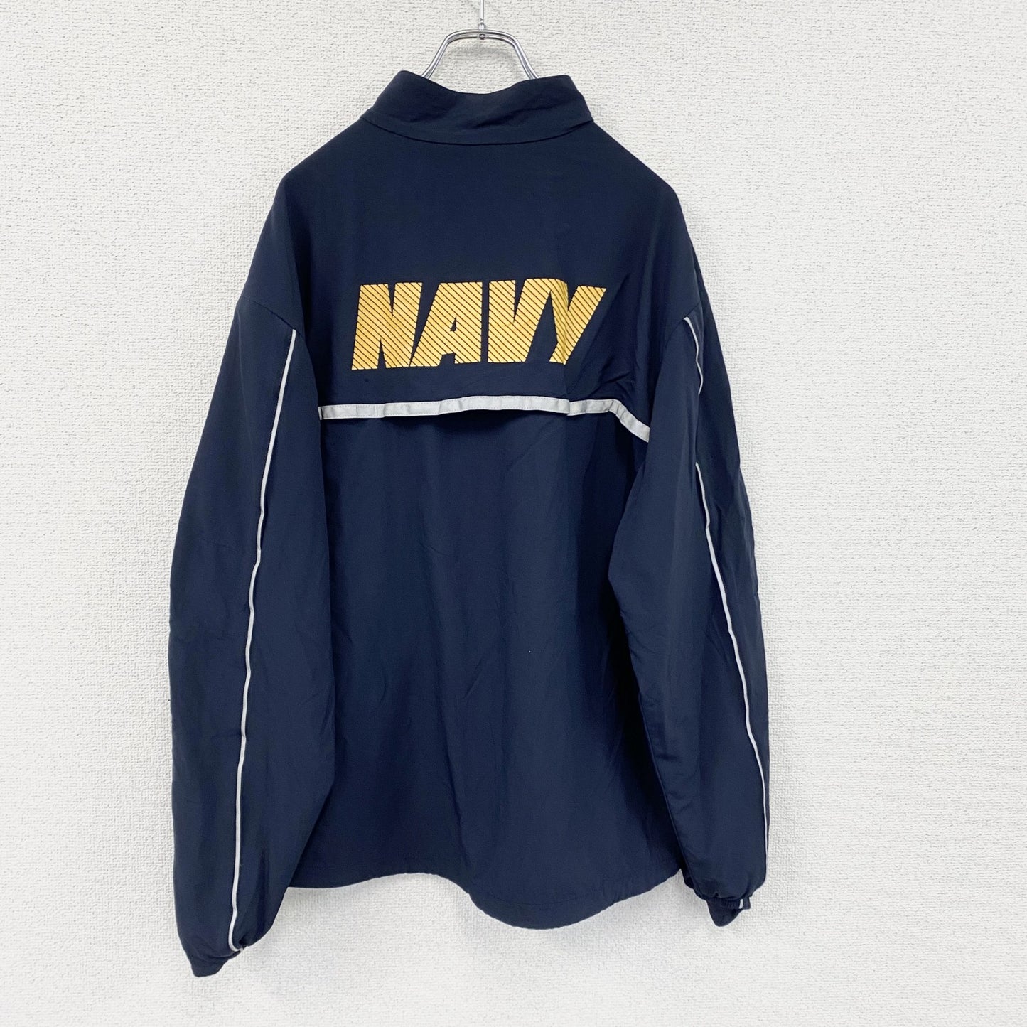 U.S.NAVY　RUNNING JACKET　ナイロンジャケット　ミリタリー　米軍　デカロゴ　紺　ネイビー　Lサイズ
